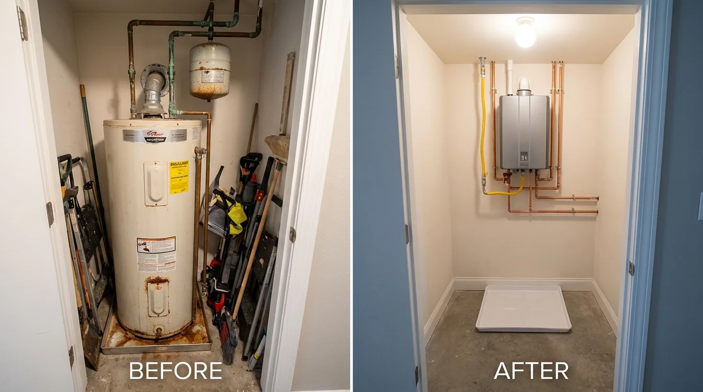 Tank water heater versus wall-mounted tankless unit comparison for Norton, KS homeowners