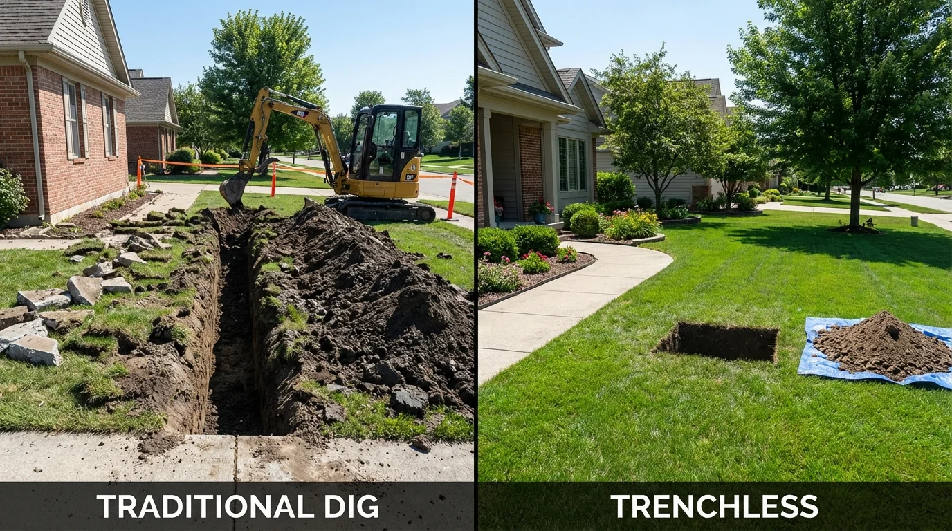 Trenchless sewer repair with minimal yard damage versus traditional excavation in Norton, KS